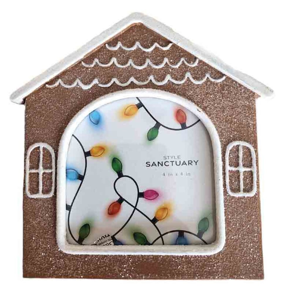 Sanctuary Christmas Gingerbread House Photo Frame Holds 4" X 4"